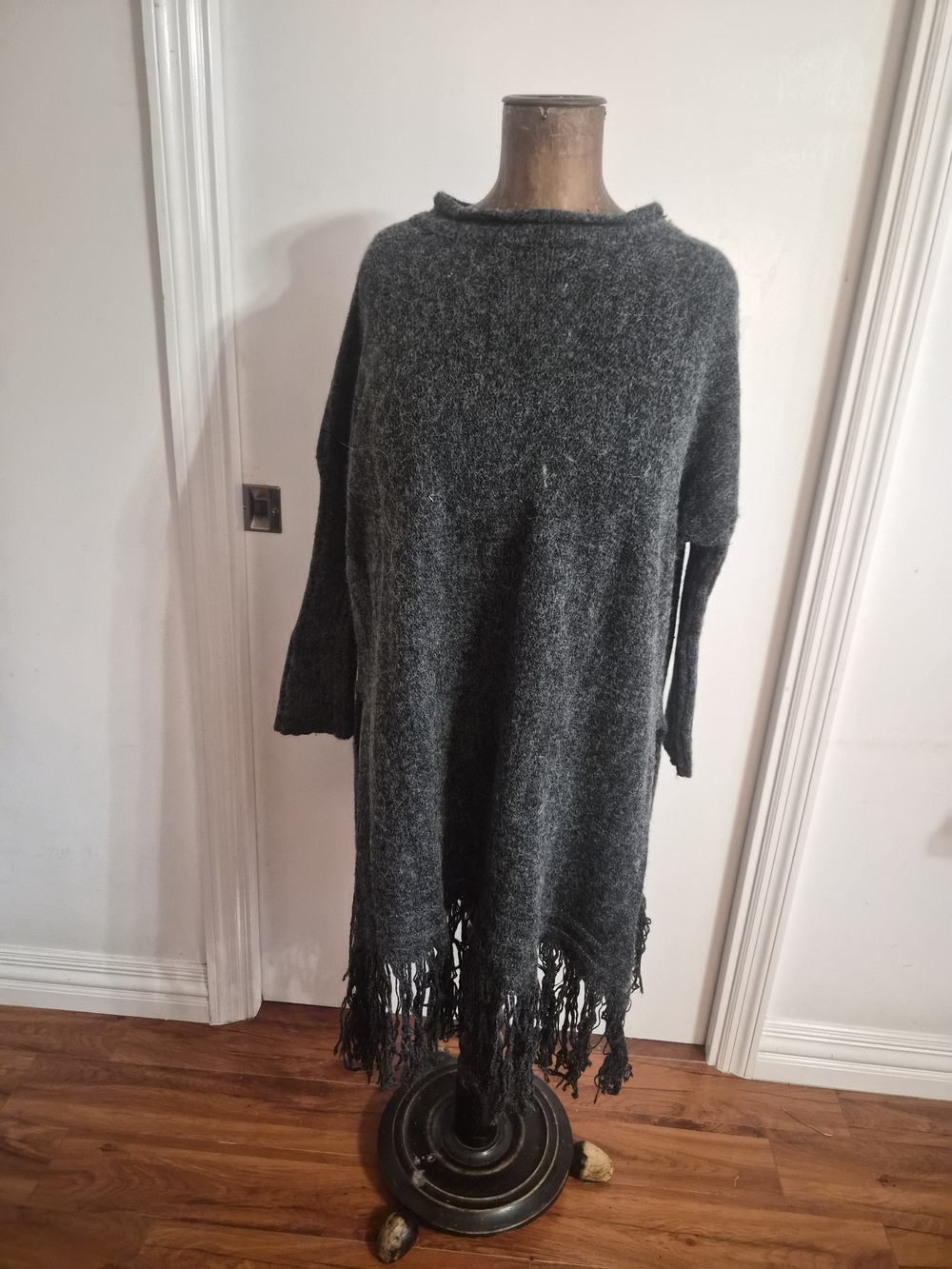 PPLA Charcoal Fringe Knit Poncho